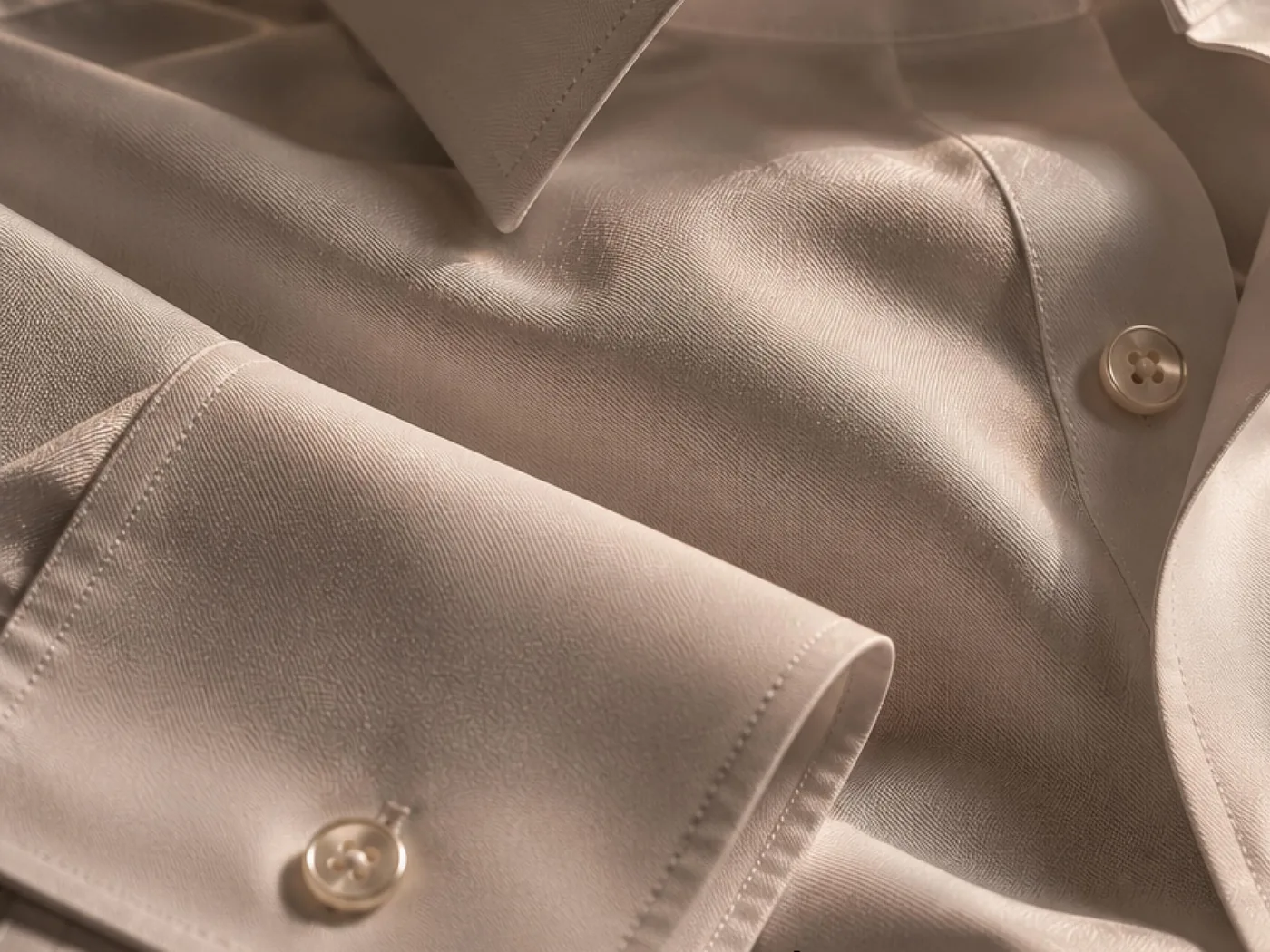 Le poignet d'une chemise blanche, avec son bouton nacré